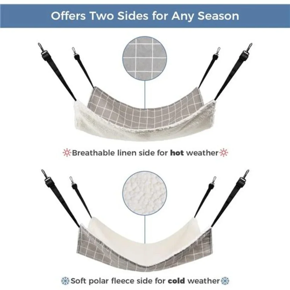 Reversible Cat Hammock, Breathable Pet Cage Hammock with Adjustable Straps